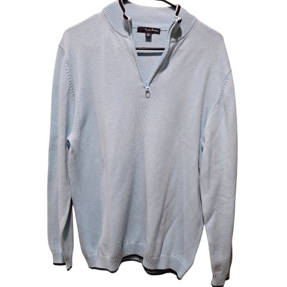 Brooks Brothers Light Blue Quarter Zip-Up Cashmere Blend Sweater XL